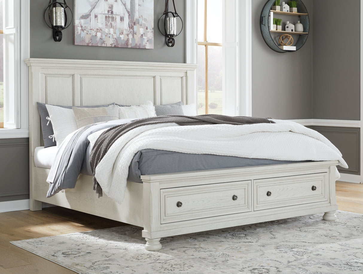 Robbinsdale Antique White King Storage Platform Bed from Ashley - Luna Furniture