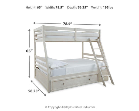 Robbinsdale Antique White Twin over Full Bunk Bed with Storage from Ashley - Luna Furniture