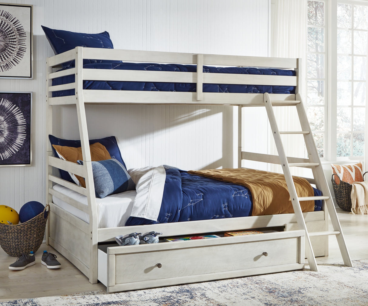 Robbinsdale Antique White Twin over Full Bunk Bed with Storage from Ashley Furniture - Luna Furniture