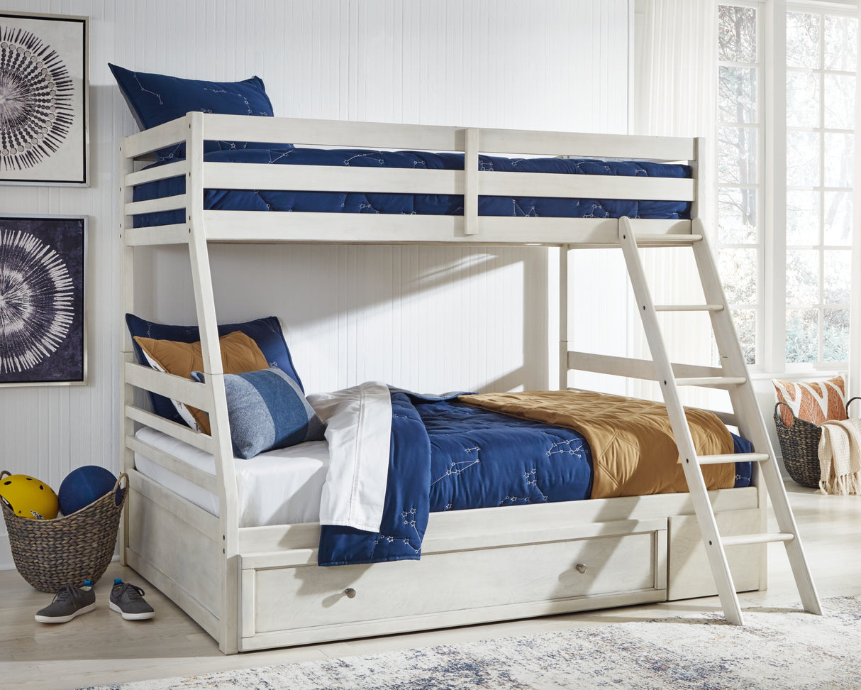 Robbinsdale Antique White Twin over Full Bunk Bed with Storage from Ashley Furniture - Luna Furniture