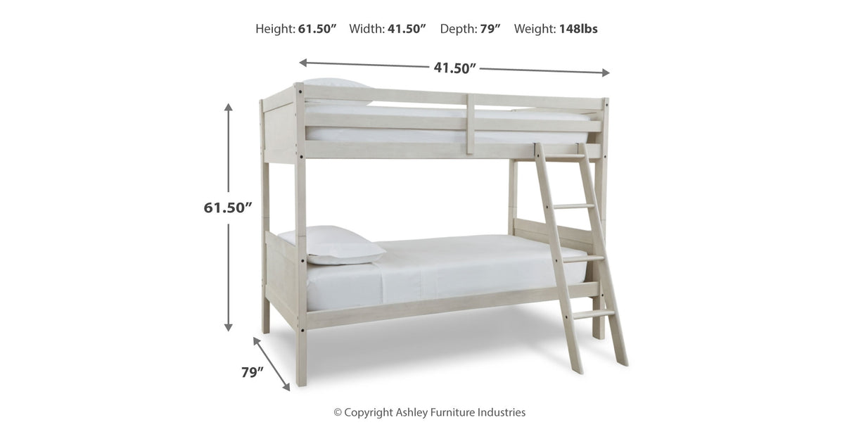 Robbinsdale Antique White Twin Bunk Bed and Mattresses from Ashley - Luna Furniture
