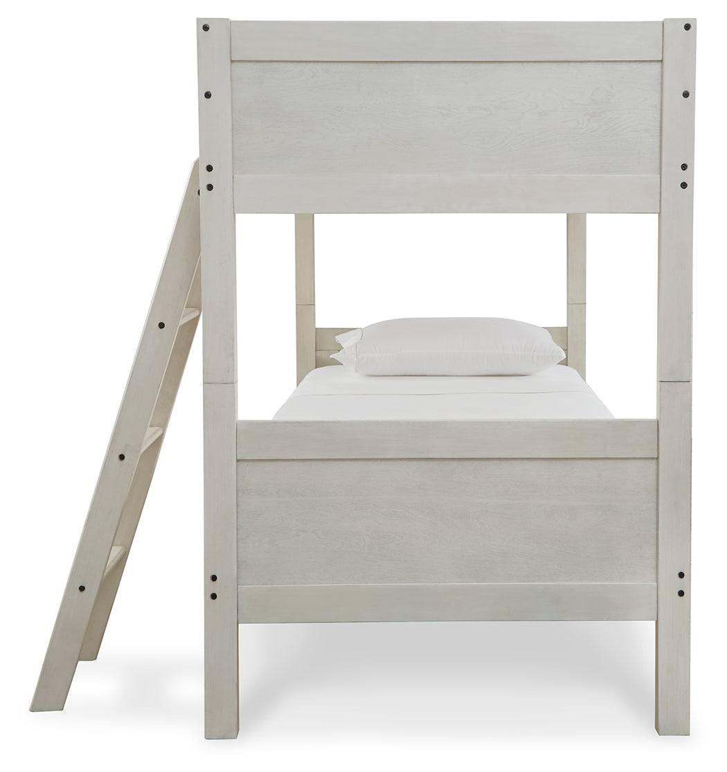 Robbinsdale Antique White Twin/Twin Bunk Bed with Ladder from Ashley Furniture - Luna Furniture