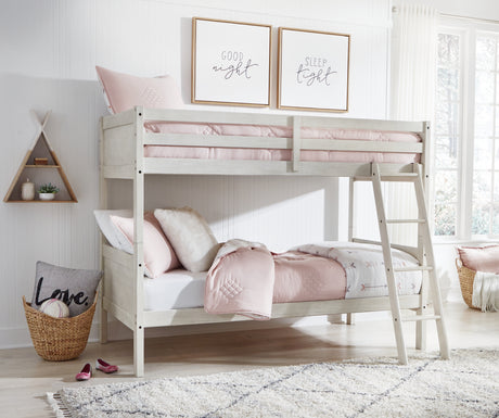 Robbinsdale Antique White Twin/Twin Bunk Bed with Ladder from Ashley Furniture - Luna Furniture