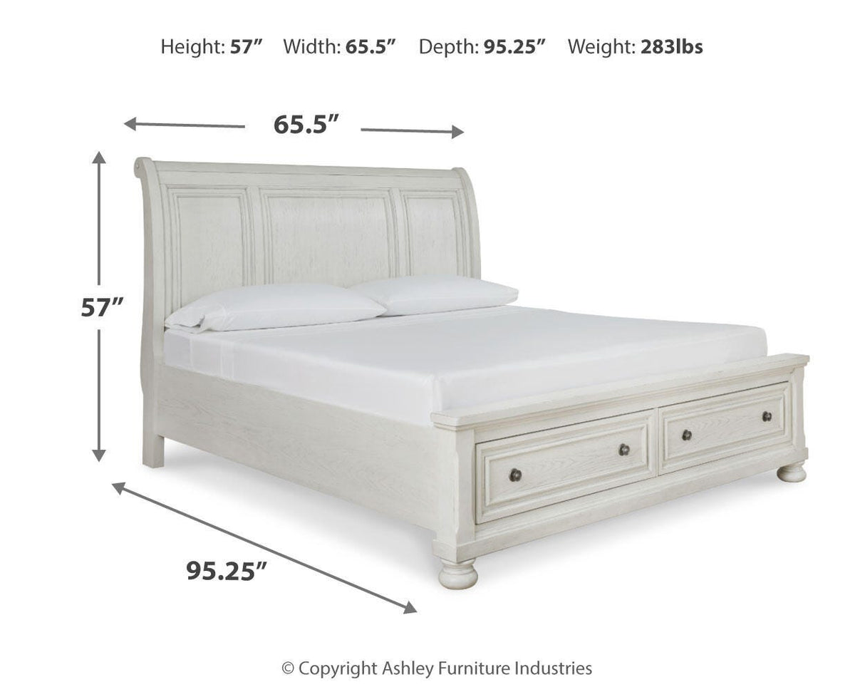 Robbinsdale Antique White Queen Sleigh Storage Platform Bed from Ashley - Luna Furniture