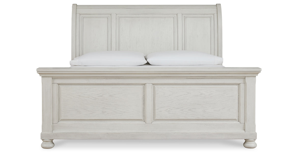 Robbinsdale Antique White King Sleigh Bed from Ashley - Luna Furniture