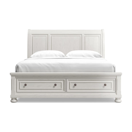 Robbinsdale California King Sleigh Bed with Storage with Mirrored Dresser in Antique White from Ashley - Luna Furniture