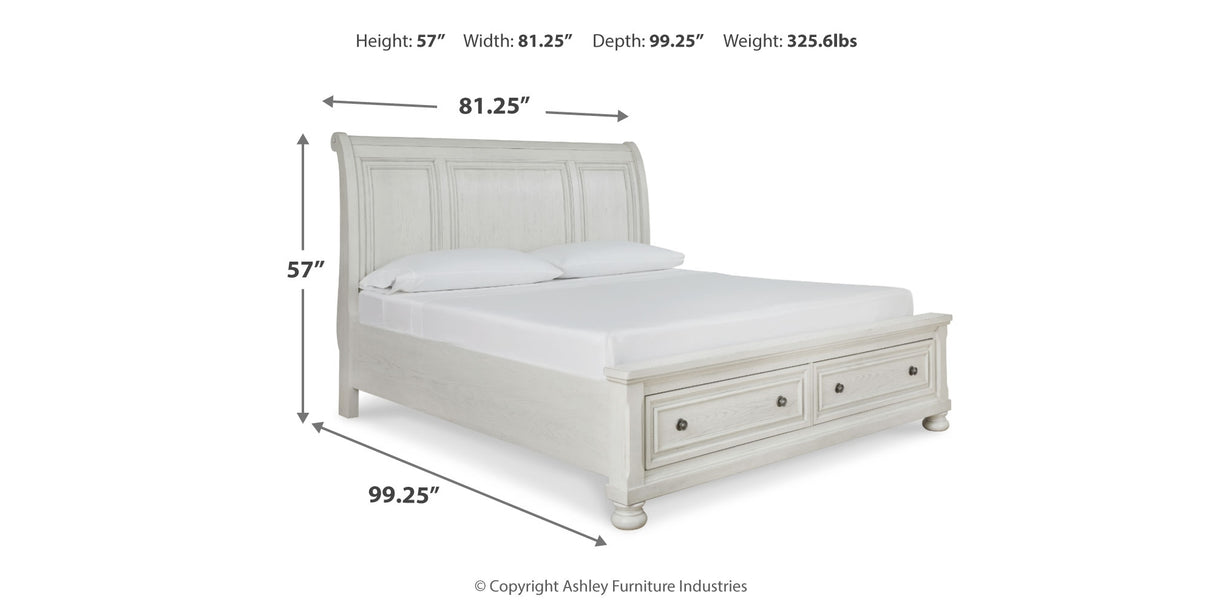 Robbinsdale California King Sleigh Bed with Storage with Dresser in Antique White from Ashley Furniture - Luna Furniture