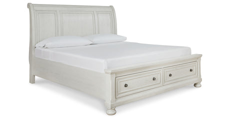 Robbinsdale Antique White King Sleigh Storage Platform Bed from Ashley - Luna Furniture