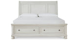 Robbinsdale Antique White Queen Sleigh Storage Platform Bed from Ashley - Luna Furniture