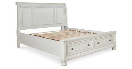 Robbinsdale California King Sleigh Bed with Storage with Dresser in Antique White from Ashley Furniture - Luna Furniture