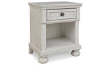 Robbinsdale Twin Sleigh Storage Bed with Mirrored Dresser and Nightstand in Antique White from Ashley Furniture - Luna Furniture