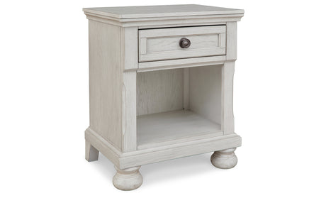 Robbinsdale Twin Sleigh Storage Bed with Mirrored Dresser and Nightstand in Antique White from Ashley Furniture - Luna Furniture