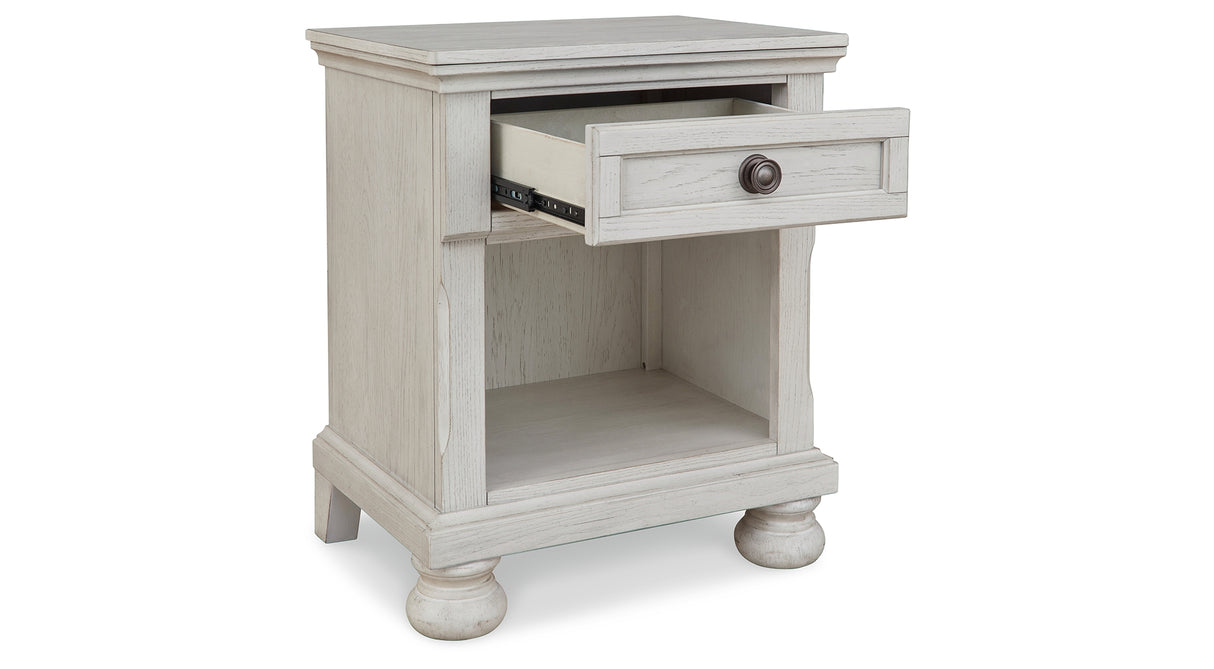 Robbinsdale Twin Sleigh Storage Bed with Mirrored Dresser and Nightstand in Antique White from Ashley Furniture - Luna Furniture