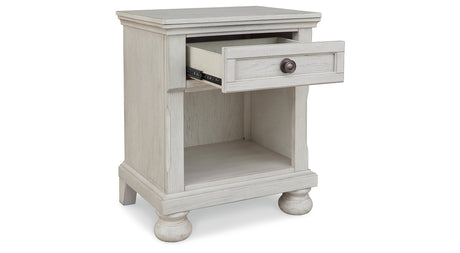 Robbinsdale Twin Sleigh Storage Bed with Mirrored Dresser and Nightstand in Antique White from Ashley Furniture - Luna Furniture