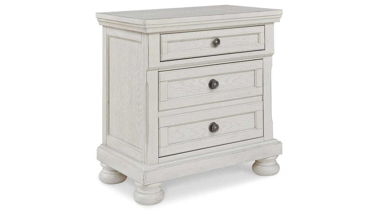 Robbinsdale Queen Panel Bed with Mirrored Dresser and 2 Nightstands in Antique White from Ashley - Luna Furniture