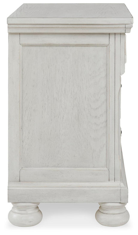 Robbinsdale Antique White King Sleigh Bed with Storage and Dresser, 2 Nightstands from Ashley - Luna Furniture