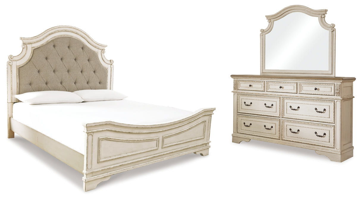Realyn Chipped White Upholstered Panel Bedroom Set from Ashley - Luna Furniture