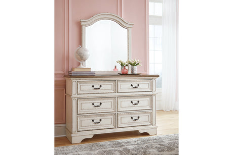 Realyn Chipped White Dresser and Mirror