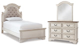 Realyn Chipped White Twin Panel Bed with Mirrored Dresser from Ashley Furniture - Luna Furniture