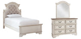 Realyn Chipped White Twin Panel Bed with Mirrored Dresser from Ashley Furniture - Luna Furniture