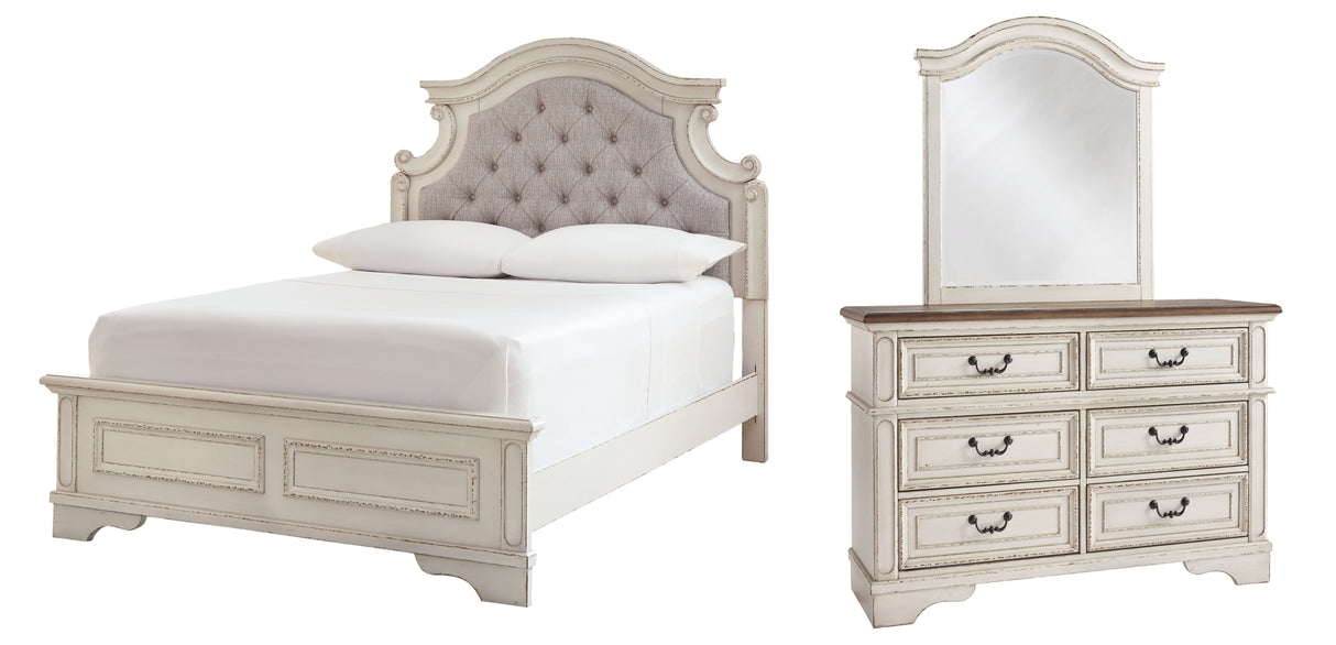 Realyn White Full Panel Bed with Mirrored Dresser in Chipped from Ashley Furniture - Luna Furniture
