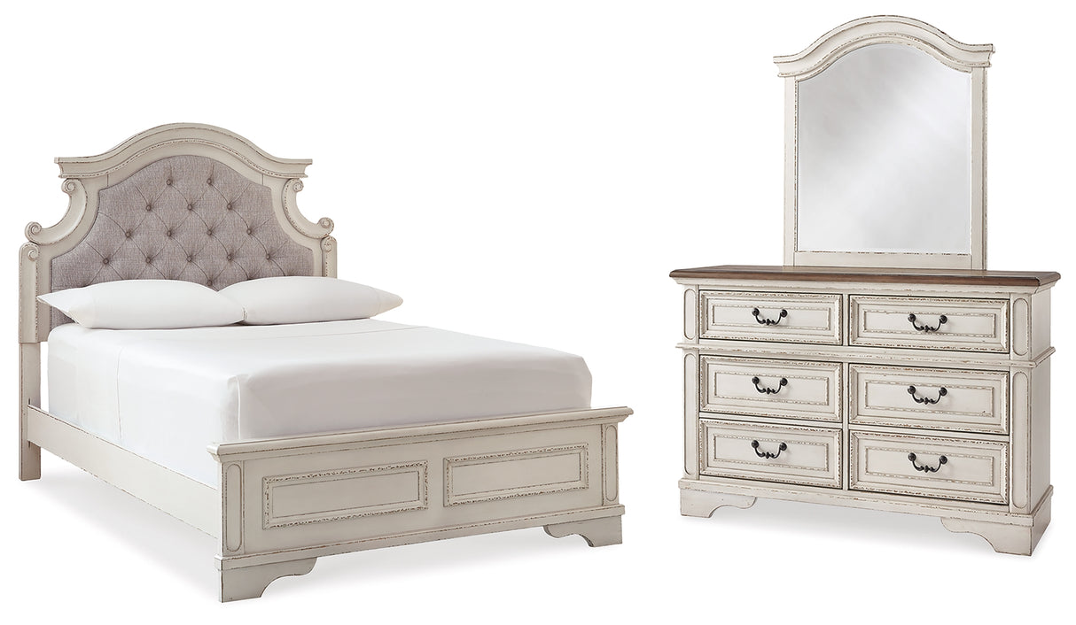 Realyn White Full Panel Bed with Mirrored Dresser in Chipped from Ashley Furniture - Luna Furniture