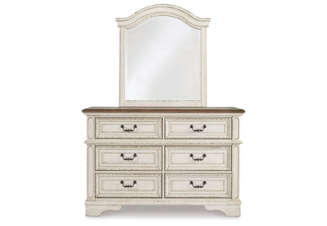 Realyn Two-tone King Panel Storage Bed, Dresser, Mirror and 2 Nightstands from Ashley Furniture - Luna Furniture