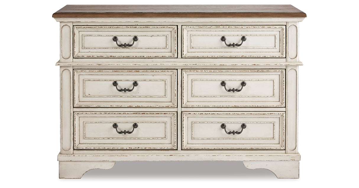 Realyn Two-tone Queen Upholstered Panel Bed with Storage, Dresser and Nightstand from Ashley Furniture - Luna Furniture