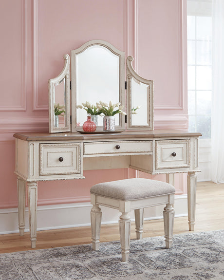 Realyn Two-tone Vanity and Mirror with Stool from Ashley Furniture - Luna Furniture