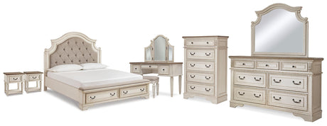 Realyn King Storage Bed, Dresser, Mirror, Chest and 2 Nightstands from Ashley Furniture - Luna Furniture