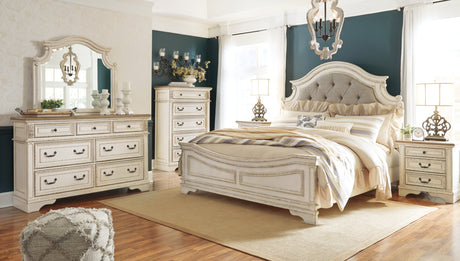 Realyn Chipped White California King Upholstered Panel Bed from Ashley Furniture - Luna Furniture