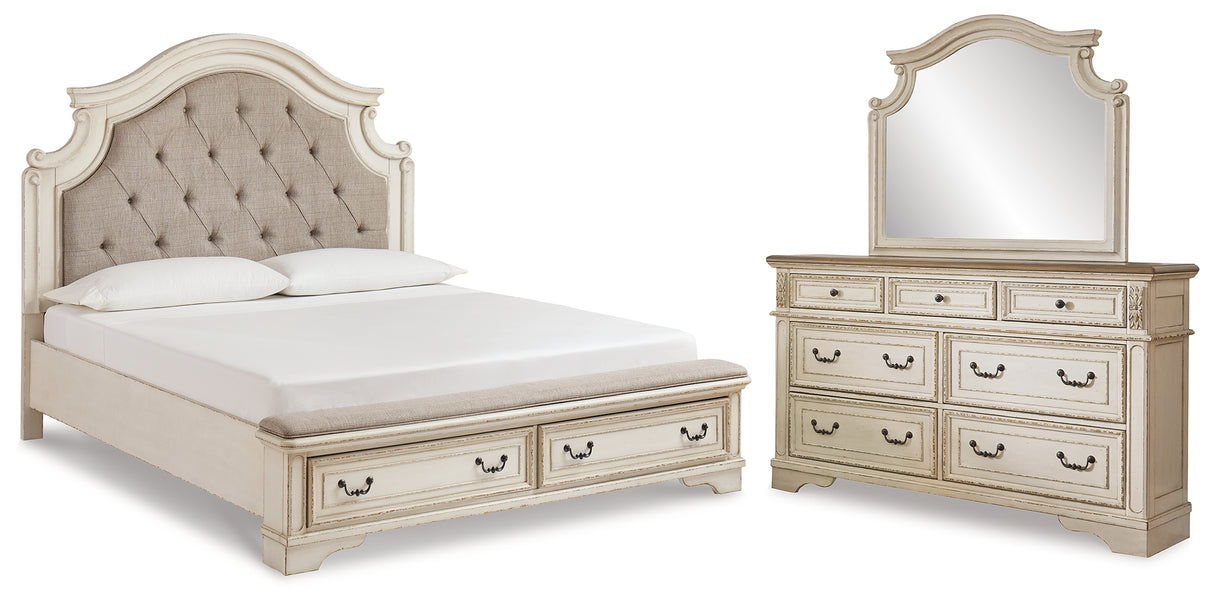 Realyn Chipped White Upholstered Storage Platform Bedroom Set with Footboard Bench from Ashley - Luna Furniture
