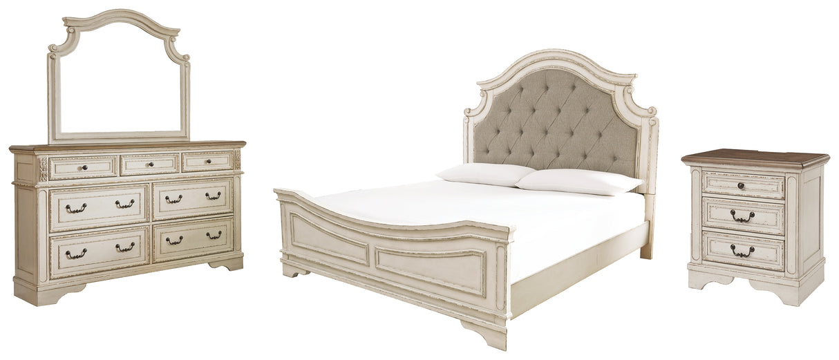 Realyn Chipped White Upholstered Panel Bedroom Set from Ashley - Luna Furniture