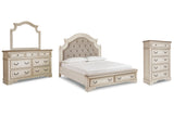 Realyn Two-tone California King Upholstered Bed with Mirrored Dresser and Chest from Ashley - Luna Furniture