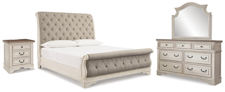 Realyn Chipped White Upholstered Sleigh Bedroom Set from Ashley - Luna Furniture