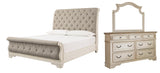 Realyn Chipped White Queen Sleigh Bed with Mirrored Dresser from Ashley Furniture - Luna Furniture