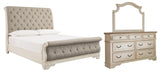 Realyn Chipped White California King Sleigh Bed with Mirrored Dresser from Ashley Furniture - Luna Furniture
