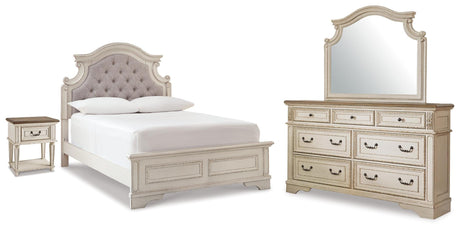 Realyn Two-tone King Panel Bed, Dresser, Mirror and Nightstand from Ashley Furniture - Luna Furniture
