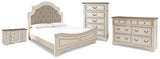 Realyn Chipped White King Upholstered Panel Bed, Dresser, Chest and 2 Nightstands from Ashley - Luna Furniture