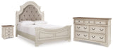 Realyn Chipped White Queen Upholstered Panel Bed, Dresser and Nightstand from Ashley - Luna Furniture