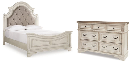Realyn Queen Upholstered Panel Bed with Dresser in Chipped White from Ashley - Luna Furniture