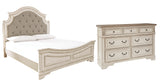 Realyn Chipped White California King Upholstered Panel Bed with Dresser from Ashley Furniture - Luna Furniture