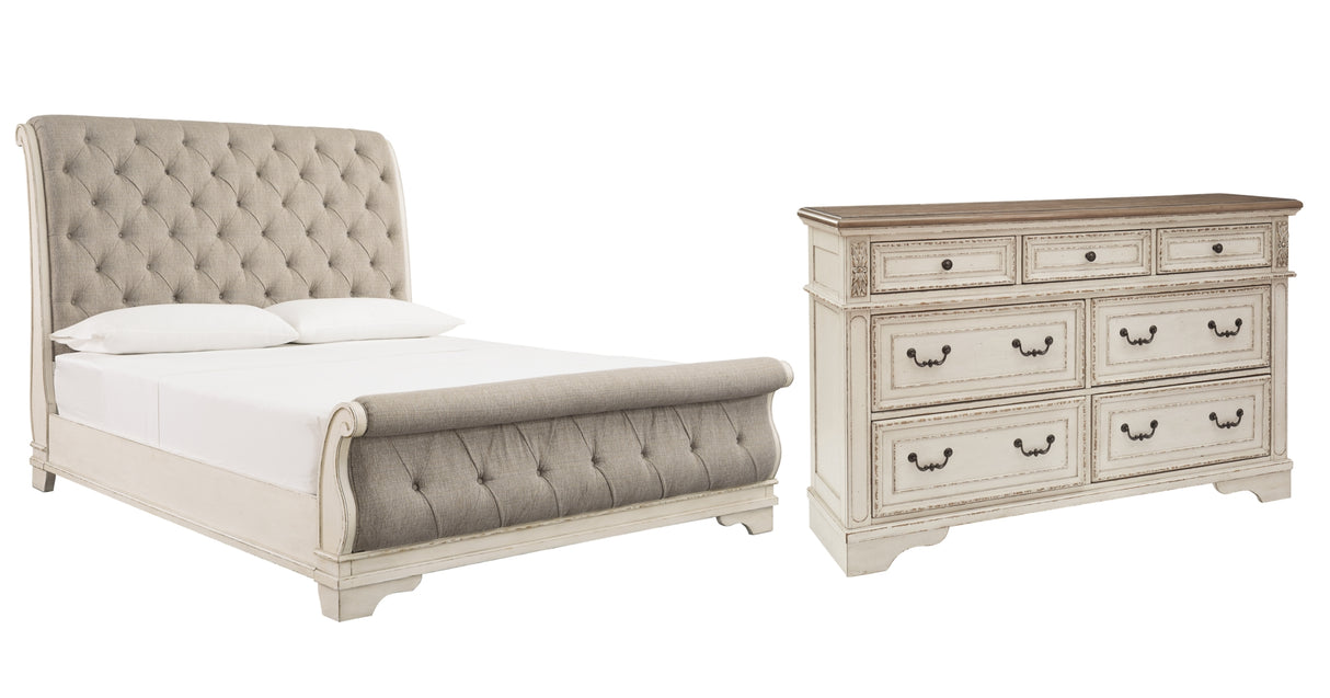 Realyn White California King Sleigh Bed with Dresser in Chipped from Ashley Furniture - Luna Furniture