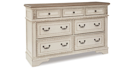 Realyn King Upholstered Panel Bed with Dresser in Chipped White from Ashley - Luna Furniture