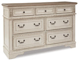 Realyn Chipped White King Upholstered Panel Bed, Dresser and Nightstand from Ashley - Luna Furniture