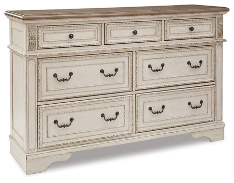Realyn Chipped WhiteKing Sleigh Bed, Dresser and 2 Nightstands from Ashley Furniture - Luna Furniture
