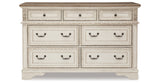 Realyn Two-tone Queen Upholstery Panel Bed, Dresser, Chest, Nightstand, and Vanity Set from Ashley Furniture - Luna Furniture