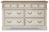 Realyn Chipped White King Upholstered Panel Bed, Dresser and Nightstand from Ashley - Luna Furniture