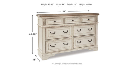 Realyn Chipped White King Upholstered Panel Bed, Dresser, Chest and 2 Nightstands from Ashley - Luna Furniture