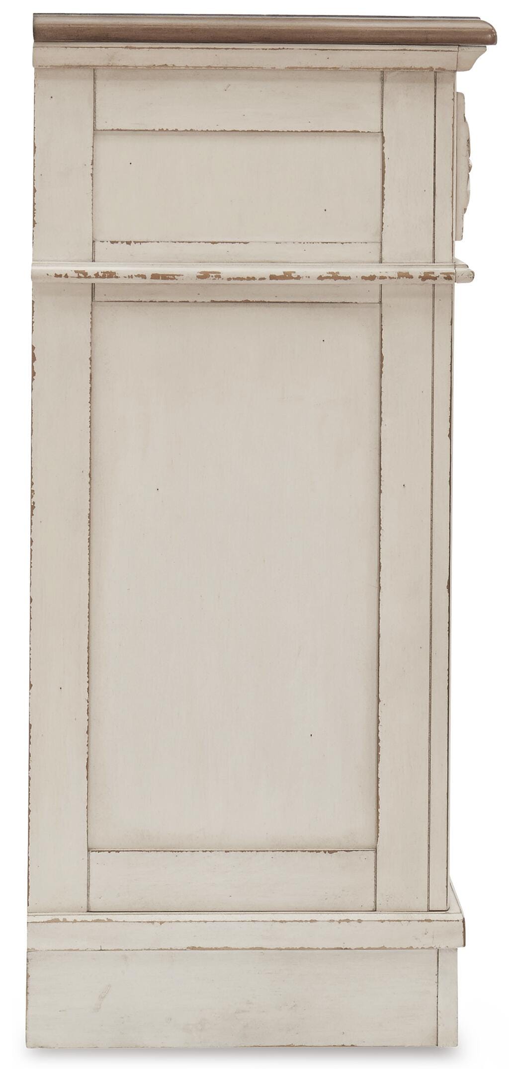 Realyn Chipped WhiteKing Sleigh Bed, Dresser and 2 Nightstands from Ashley Furniture - Luna Furniture